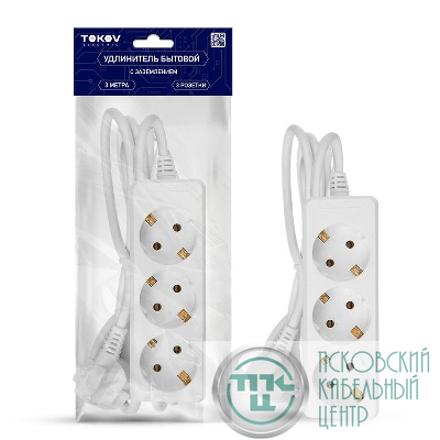 Удлинитель 3х3м с заземл. 10А 3х0.75 TOKOV ELECTRIC TKE-C01-BU3-3-075-Z