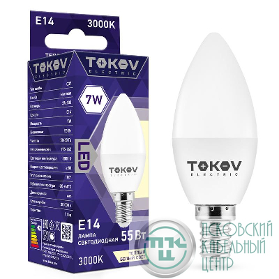 Лампа светодиодная 7Вт С37 3000К Е14 176-264В TOKOV ELECTRIC TKE-C37-E14-7-3K