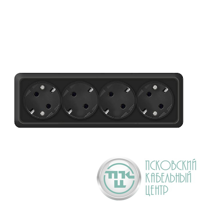 Розетка 4-м ОП Олимп 16А IP20 с заземл. черн. Universal 2221