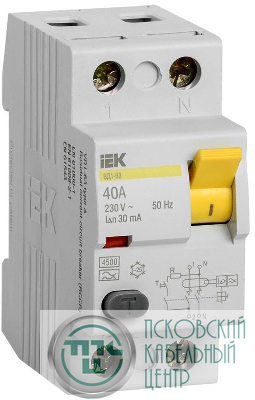 Выключатель дифференциального тока (УЗО) 2п 40А 30мА тип A ВД1-63 KARAT IEK MDV11-2-040-030