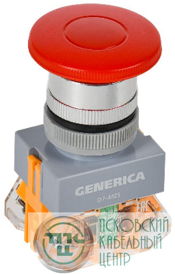 Кнопка D7-MZS "Грибок" d22мм 1НО+1НЗ с фиксацией красн. GENERICA BBG50-11MZS-3-21-K04-G