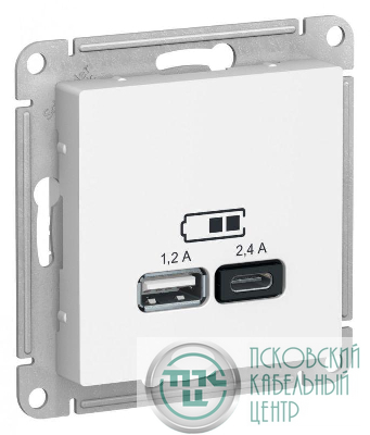 Розетка USB AtlasDesign тип A+C 5В/2.4А 2х5В/1.2А механизм лотос SE ATN001339
