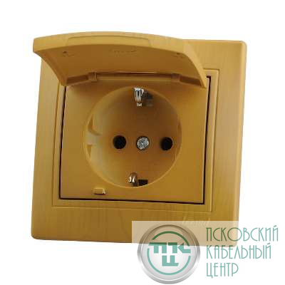 Розетка 1-м СП Mira 16А IP20 с заземл. с защ. крышкой керамика ольха LEZARD 701-0701-123