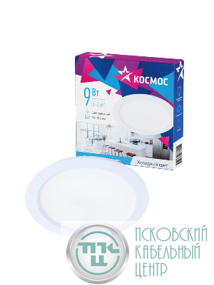 Светильник светодиодный DownL 9Вт 180-265В 6400К кругл. панель бел. КОСМОС KDownL9W6400K