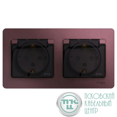 Розетка 2-м СП 2мод. Glossa 16А IP44 с заземл. защ. шторки в сборе баклажан. SchE GSL001147
