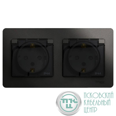 Розетка 2-м СП 2мод. Glossa 16А IP44 с заземл. защ. шторки в сборе антрацит SE GSL000747