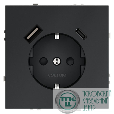 Розетка 1-м СП S70 16А с USB A+С с заземл. защ. шторки механизм графит Voltum VLS040507