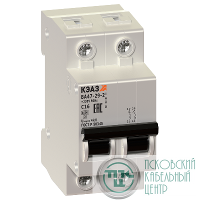 Выключатель автоматический модульный 2п C 6А 4.5кА ВА47-29-2C6-УХЛ3 КЭАЗ 231628