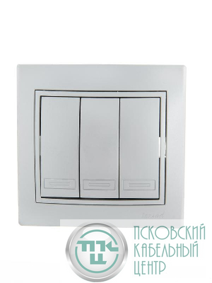 Выключатель 3-кл. СП Mira 10А IP20 со вставкой сер. метал. LEZARD 701-1010-109