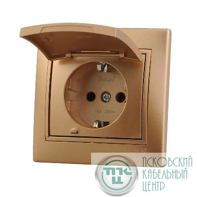Розетка 1-м СП Mira 16А IP20 с заземл. с защ. крышкой со вставкой керамика зол. метал. LEZARD 701-1313-123