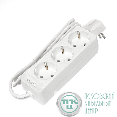 Удлинитель 3х1.5м с заземл. 10А IP20 2.2кВт ПВС 3х0.75 бел. DOMTOK 2373