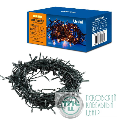 Гирлянда светодиодная ULD-S1000-100/DGA WARM WHITE IP20 10м 100 LED тепл. бел. свет. провод зел. Uniel UL-00008407