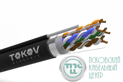 Кабель витая пара F/UTP 4х2х24AWG(0.52мм) + трос 1.2мм кат.5E PE outdoor Fluke tested 305м (м) PRO TOKOV ELECTRIC TKP-C05-F42-5E-RU-ODC