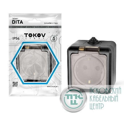 Розетка 1-м ОП Dita 16А IP54 250В с заземл. с прозр. крышкой карбон TOKOV ELECTRIC TKL-DT-R1Z-C14T-IP54