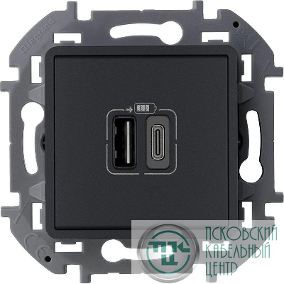 Устройство зарядное Inspiria с 2-мя USB разьемами A и C 240В/5В 3000мА антрацит IEK 673763