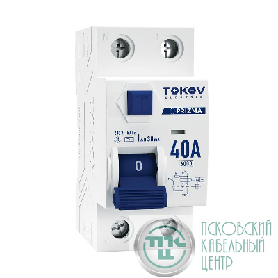 Выключатель дифференциального тока (УЗО) 2п (1P+N) 40А 30мА тип AC 6кА PRIZMA TOKOV ELECTRIC TKE-PZ60-RCDM-2-40-30-AC