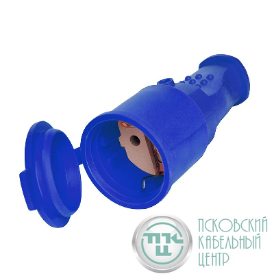 Разъем штепсельный 16А IP44 250В (еврослот) с заземл. каучук син. Universal 3049