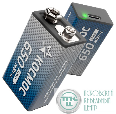 Аккумулятор крона Li-ion 9В 650мАч (блист.1шт) КОСМОС KOCLi9V650mAh1BL