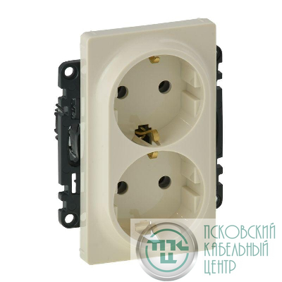 Розетка 2-м СП Valena Life 16А IP20 250В 2х2P+E безвинтов. клеммы с лицев. панелью механизм сл. кость Leg 753227