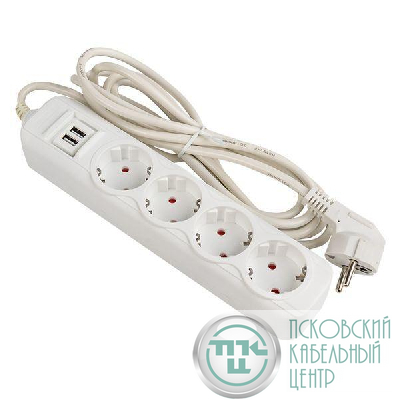 Удлинитель 4х2м 16А IP20 Эксперт 3.5кВт 2хUSB 2.1А ПВС 3х1 PROxima EKF UBA16-2USB-4-02i
