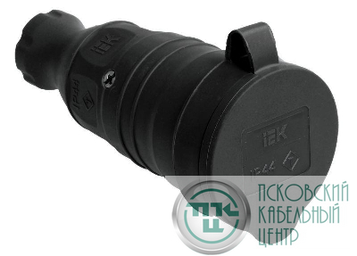 Розетка переносная 1-м Омега РБп13-1-0м IP44 с защ. крышкой с заземл. каучук черн. IEK PKR21-016-2-K02