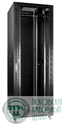 Шкаф монтажный телекоммуникационный напольный SH-05C-47U80/80-BK 19дюйм для распред. и серверн. оборудования 47U 800х800х2277мм передн. стеклян. и задн. сплошн. метал. двери ручка с замком черн. (RAL 9004) Cabeus 8579c