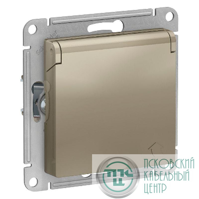Розетка 1-м СП AtlasDesign 16А IP20 с заземл. защ. шторки с крышкой механизм шампань SE ATN000546