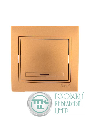 Выключатель 1-кл. СП Mira 10А IP20 с подсветкой со вставкой зол. метал. LEZARD 701-1313-111