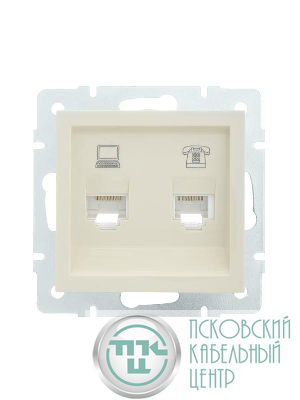Розетка компьютерная + телефонная 1-м СП Vesna механизм крем. LEZARD 742-0388-143