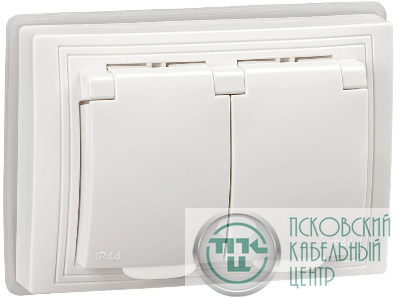 Розетка 2-м СП Кварта РСбш12-3-КБ-44 16А IP44 с заземл. защ. шторки бел. GENERICA KV-R26-16-44-K01