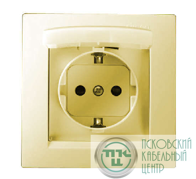 Розетка 1-м СП Simon15 16А IP44 250В с заземл. Schuko защ. шторки с крышкой винт. клеммы сл. кость Simon 1590450-031