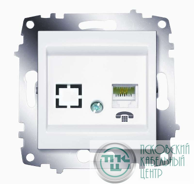 Розетка телефонная 1-м Cosmo RJ11 + гнездо механизм бел. ABB 619-010200-221