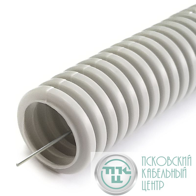Труба гофрированная ПНД легкая d20мм с протяжкой 350 Н безгалоген. (HF) стойкая к УФ сер. (уп.100м) Промрукав PR02.0130