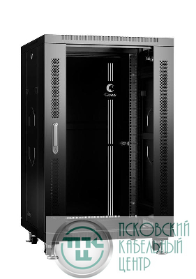 Шкаф монтажный телекоммуникационный напольный SH-05C-18U60/100-BK 19дюйм для распред. и серверн. оборудования 18U 600х1000х988мм передн. стеклян. и задн. сплошн. метал. двери ручка с замком черн. (RAL 9004) Cabeus 8539c