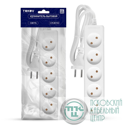 Удлинитель 5х3м без заземл. 10А 2х0.75 TOKOV ELECTRIC TKE-C01-BU5-3-075
