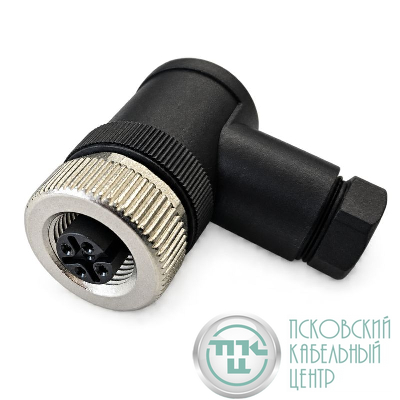 Разъем гнездовой М12 4А винт угловой резьба PG7 кабельн. часть пластик. СТЭЗ 185200131