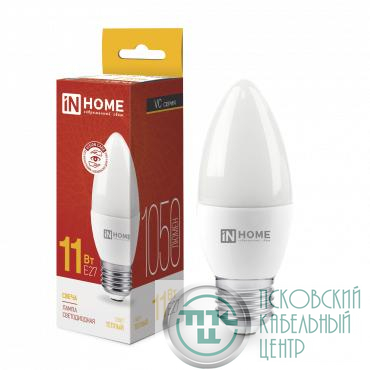 Лампа светодиодная LED-СВЕЧА-VC 11Вт свеча 3000К тепл. бел. E27 1050лм 230В IN HOME 4690612020488