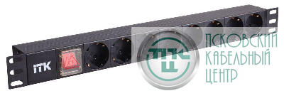 Блок розеток 8-м PDU 1U вх. C14 немецк. стандарт с LED-выкл. без шнура алюм. профиль ITK PH12-8D3
