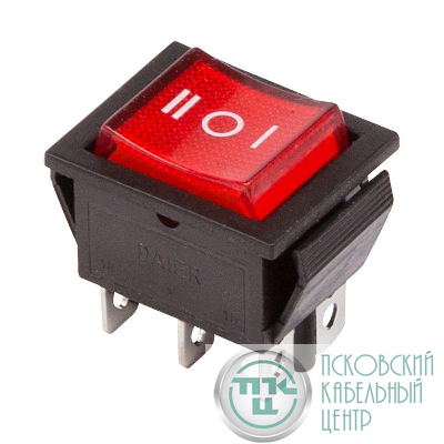 Выключатель клавишный 250В 15А (6с) ON-OFF-ON RWB-509 SC-767 красн. с подсветкой и нейтралью Rexant 36-2390