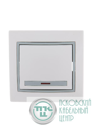 Выключатель 1-кл. СП Mira 10А IP20 с подсветкой с сер. вставкой бел. LEZARD 701-0215-111