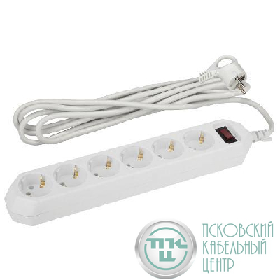 Удлинитель с сетевым фильтром 6х1.5м с заземл. 10А IP20 USF-6es-1.5m-W с выкл. с базов. защитой бел. Эра Б0037260