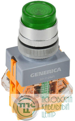 Кнопка D7-11DNZS d22мм 1НО+1НЗ с подсветкой и фиксацией зел. GENERICA BBT50-11DNZS-3-11-K06-G