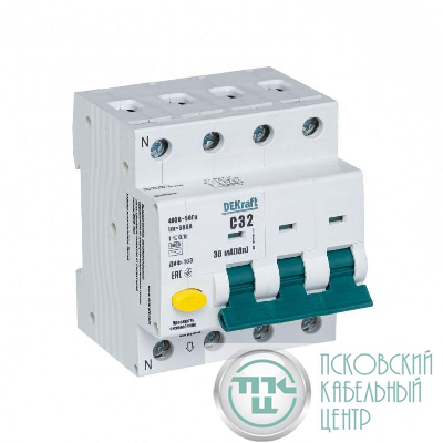 Выключатель автоматический дифференциального тока 4п (3P+N) C 32А 30мА тип A 6кА ДИФ-103 DEKraft 16240DEK