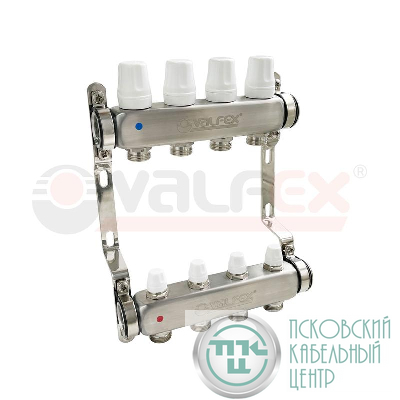 Блок коллекторов 1дюйм х 4 вых. евроконус 3/4дюйм с ручн. регулир. клапан. нерж. сталь (2) К VALFEX VF.582.0604