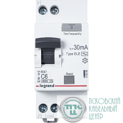 Выключатель автоматический дифференциального тока 2п (1P+N) C 6А 30мА тип AC 6кА RX3 ИЭК Leg 419396