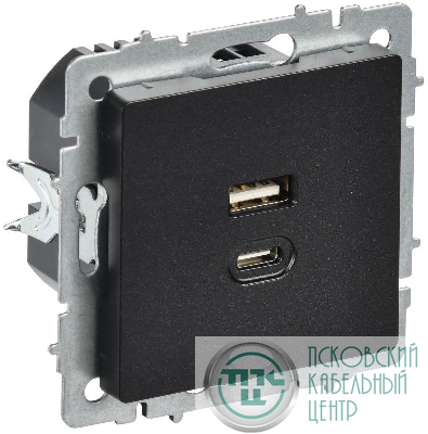 Розетка СП BRITE USB A+C 45Вт высокоск. заряд. РЮ11-2-БрЧ черн. IEK BR-U22-045-K02