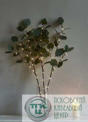 Ветвь эвкалипта имитация 62см 32LED тепл. бел. IP44 6ч таймер кабель корич. 50см (уп.3шт) КОСМОС KOC_INT-B131