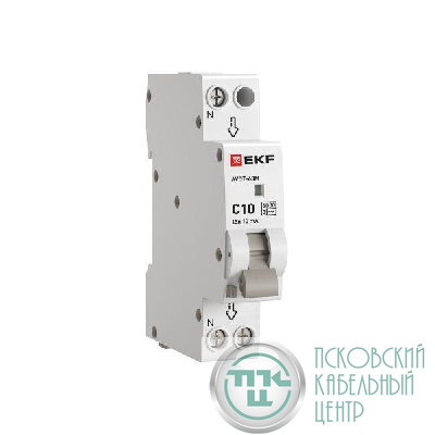 Выключатель автоматический дифференциального тока 1мод. C 10А 10мА тип АС 6кА АВДТ-63М (электрон.) EKF DA63M-10-10