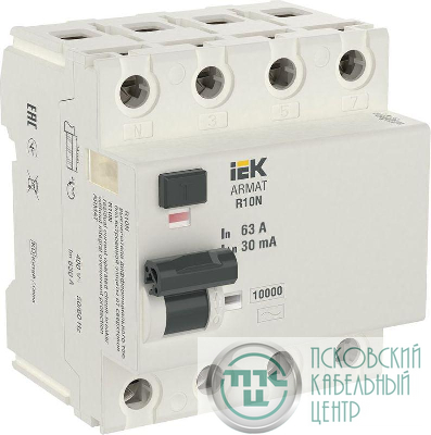 Выключатель дифференциального тока (УЗО) 4п 63А 30мА тип AC ВДТ R10N ARMAT IEK AR-R10N-4-063C030