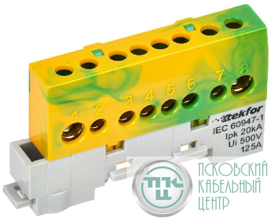 Шина PE "земля" изол. на универс. держ. 8х12-8-ЖЗ TEKFOR IEK TF-NN20-08-KL-K52